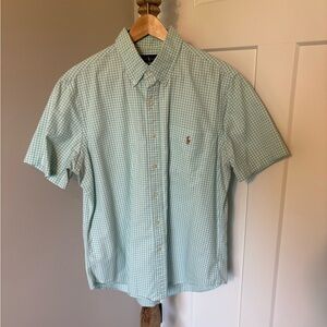 Ralph Lauren Green Gingham Casual Short-Sleeve Button-Down Shirt